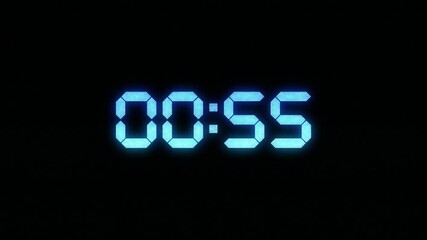 1 minutes countdown glitch. 60 to 0 seconds. 4k digital countdown alpha channel. White digits on a black background - Powered by Adobe