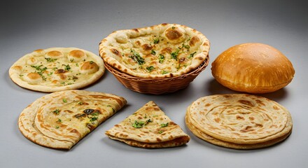 indian food Assorted Indian Flatbreads: Naan, Paratha, and Puri - Delicious Food Photography