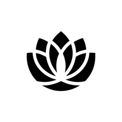 Modern Lotus Flower Silhouette Vector:
Stylized black lotus flower icon, representing beauty, serenity, and spiritual awakening, great for health, spa, and yoga-related projects.