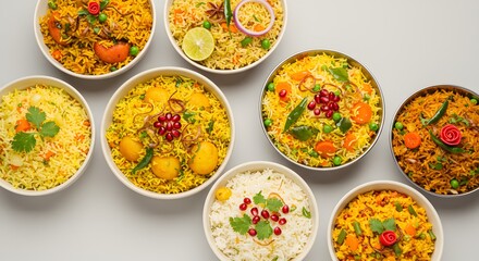 indian food Assorted Delicious Indian Vegetable Biryani Bowls - Food Photography