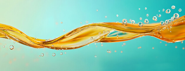 Golden Oil Wave with Air Bubbles on Vibrant Blue and Green Background