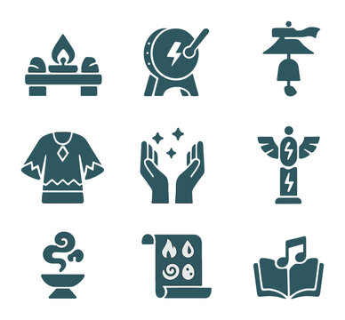Air Element Icons. Flat icon set of elemental deities of air: air spirit, gust swirl, feather cloak, cloud