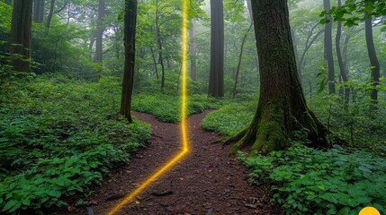 Tranquil Forest Path with Mystical Light Rays in Lush Greenery