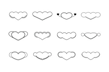Collection of Heart and Cloud Outlines with Decorative Edges on White