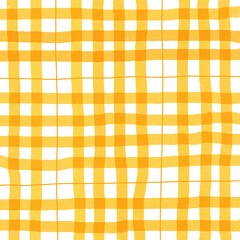 Orange Plaid Gingham Madras Check Hand Drawn Background Pattern Overlay