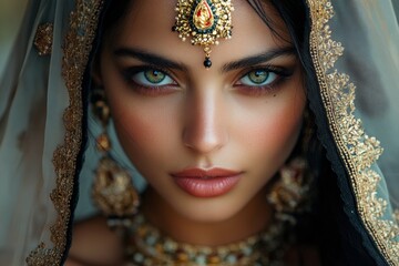Regal Woman with Striking Eyes and Traditional Jewelry