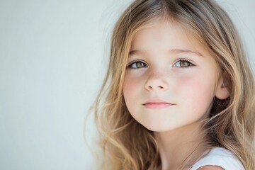 Serene Young Girl with Green Eyes and Natural Freckles in Soft Light