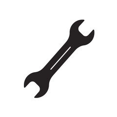 Black silhouette of open-end wrench with dual jaw openings used for tightening bolts and nuts in construction, mechanical, and plumbing tasks