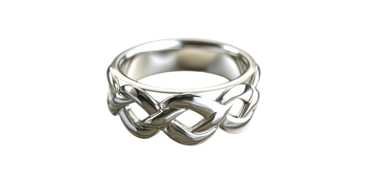 Intricately Designed Silver Ring With Celtic Knot Pattern. Symbol Of Eternity And Unity Isolated On Transparent Background