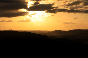 Panoramic view with Lovely sky with Stratocumulus clouds at sunset in Alcaraz