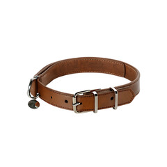 Brown leather dog collar isolated on a white background png ai generated