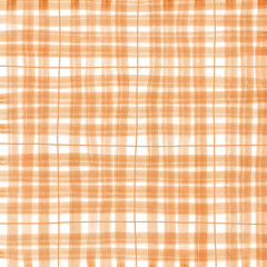 Orange Plaid Gingham Madras Check Hand Drawn Background Pattern Overlay