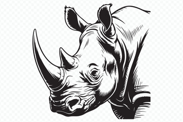 Detailed Rhinoceros Animal Black and White Drawing Vector