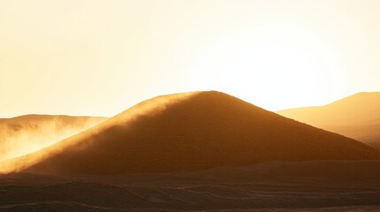 Warm Sunset Over Dusty Hill with Golden Light and Soft Shadows
