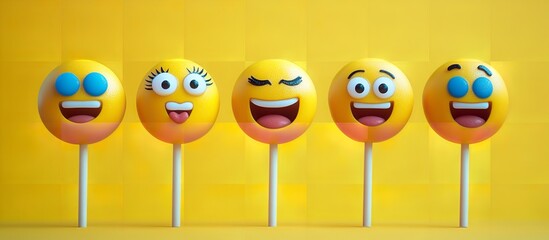Colorful Emoji Faces on Sticks Symbolizing Happy Customer Reviews and Digital Marketing Emoticons
