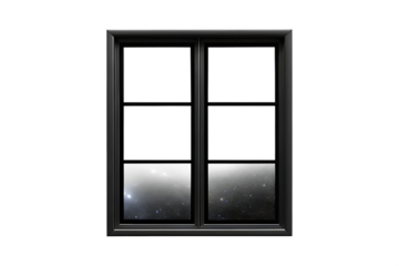 Dark window frame showing space stars isolated on a white background