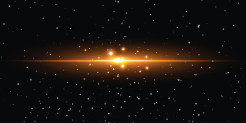 Obraz premium a bright yellow cosmic glow or a starburst with rays in deep space dotted with small stars