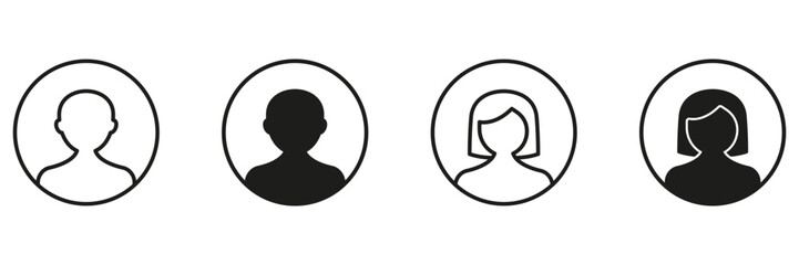 User Profile Avatar Icon Set. Male And Female Silhouette Symbols For User Identification And Online Presence. Isolated Vector Illustration