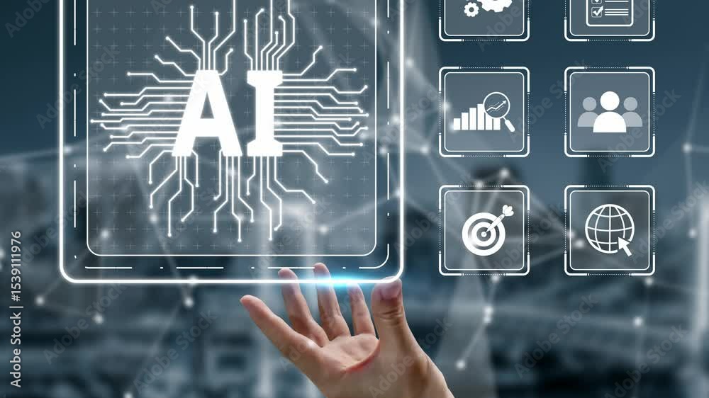 Poster ai assistant brain processor with llm technology, big data, machine learning, generative ai for busi