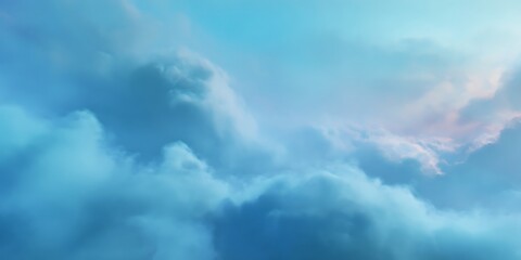Obraz premium A serene view of fluffy clouds in a soft blue sky creating a peaceful and dreamy atmosphere above us