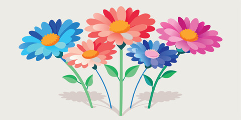 A captivating floral bouquet illustration featuring vibrant layered colorful flowers and green stems with transparency perfect for creative summer vacation illustration set designs.