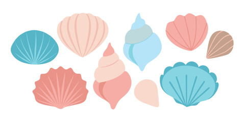 Obraz premium A delightful collection of hand drawn vector seashells in pastel colors suitable for various design projects with transparency elements