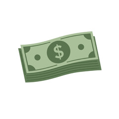 Paper cash icon with stacked dollar bills in green color  