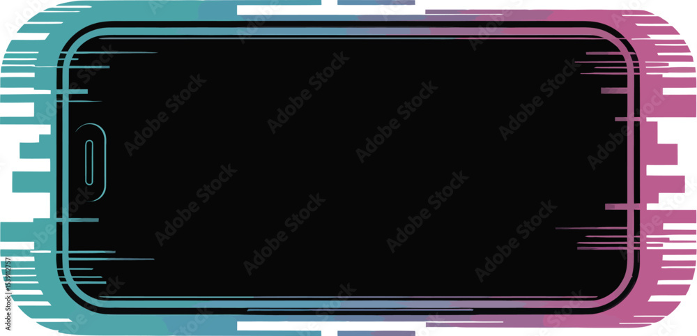 Poster abstract phone mockup template for app presentation and ui design with glitch effect background edit