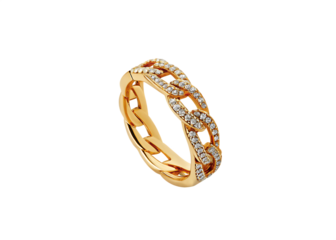 Gold diamond chain ring isolated on a white background png ai generated