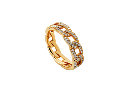 Gold diamond chain ring isolated on a white background png ai generated