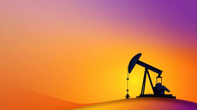 In a serene environment, an oil pump stands silhouetted against a vibrant dawn sky. The colors blend beautifully, signaling the start of a new day of energy production