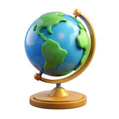 3d render of cartoon globe model on stand isolated on transparent background