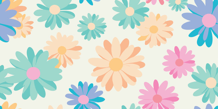 Seamless pattern design featuring playful floral arrangements in soft pastel colors perfect for creating various creative summer vacation illustration set projects.