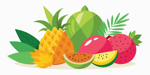 Vibrant illustration of a delicious tropical fruit arrangement perfect for summer vacations, featuring pineapple and other refreshing fruits.