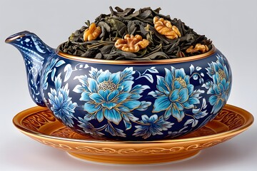 Herbal tea blend in porcelain bowl high resolution picture