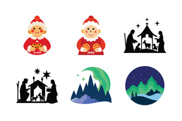 Naklejka premium Set of Christmas Day vector Silhouette illustration
