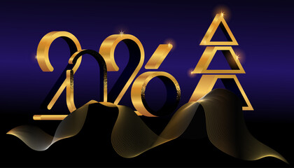 Golden Happy New Year 2026 number royal blue banner web, invite posters, template, Layout, greeting card, background