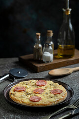 Small personal pizza. Calabrian sausage pizza.