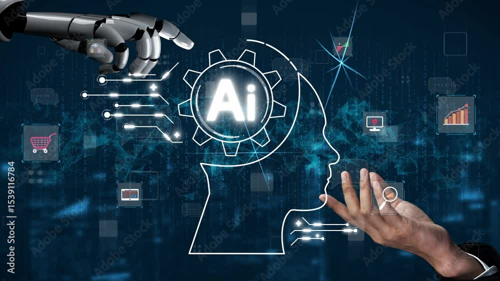 Poster ai assistant brain processor with llm technology, big data, machine learning, generative ai for busi