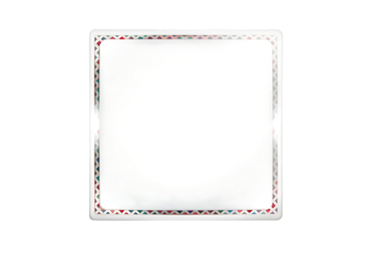 White square frame with colorful geometric border isolated on a white background