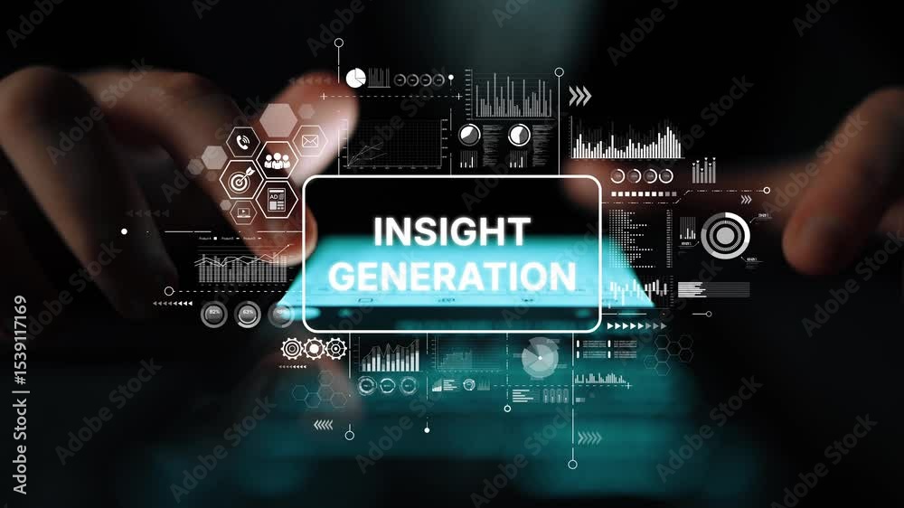 Poster Digital Interface for Insight Generation with Data Visualizations and Graphs in Modern Technology Concept. Asymptotic smart data analytic.