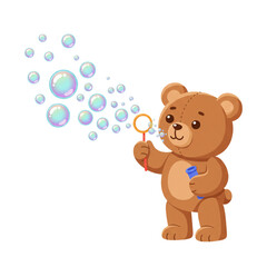 Fototapeta premium Adorable Teddy Bear Blowing Bubbles: Fun and Playful Illustration