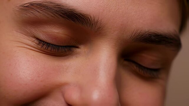 Closeup eyelid movement depicting relaxation and calm expressions at 24 fps