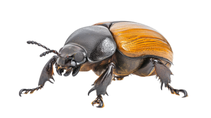 A vibrant Colorado potato beetle, a captivating insect pest, is isolated against a white background in this striking macro close-up
