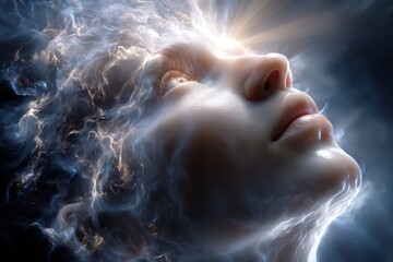 Fototapeta premium Emotional expression through ethereal light and shadow in a mystical portrait