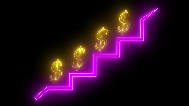 Neon glowing business graph animation icon dashboard sales presentation animation, Glowing neon Business graph growth Technology