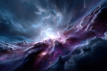 Fototapeta premium Stunning cosmic nebula with vibrant colors and swirling clouds in deep space