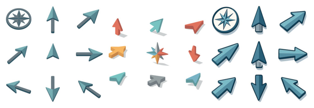 Arrow direction icons set in isometric style &ndash; navigation, pointer, guide symbols