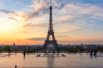 Eiffel tower seen from Trocadero at sunrise, Paris, France