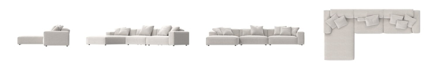 beige fabric sectional sofa furniture multiple view isolated